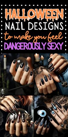 17+ Halloween Nail Designs That'll Make You Feel Dangerously Sexy- Looking to spice up your Halloween costume this year? Look no further than these dangerously sexy nail designs. Whether you're dressing up as a sultry witch or a seductive vampire, these nail designs will take your look to the next level.

1. Black Widow Nails- Channel your inner femme fatale with these sleek black nails. Add some silver spider web details for an extra spooky touch. Black Chrome Nails Halloween, Dark Red Nails Halloween, Elegant Spooky Nails, Halloween Nails With Spider Webs, Celestial Halloween Nails, Vampire Gel Nails, Vampire Fingernails, Black Nail Halloween Designs, Sophisticated Halloween Nails