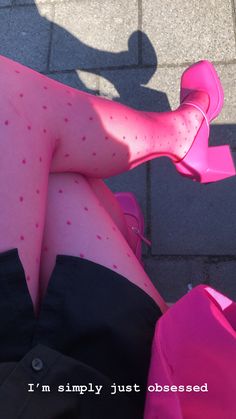 Pink Tights Aesthetic, Outfit With Pink Heels, Colourful Tights Outfit, Pink Tights Outfit, Pink Heels Outfit, Pink And Black Outfit, On Wednesday We Wear Pink, Colored Tights Outfit, Pink Tights