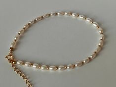 18k Gold plated Stainless steel Natural freshwater pearl anklet Pearl Anklet, Anklets, Fresh Water, Freshwater Pearls, 18k Gold, Gold Plate, Plating, Stainless Steel, Gold