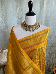 Exclusive Kanchivaram Pure Tissue Silk Pure Zari Brocade Saree | Gold Gold Zari Saree, Zari Saree