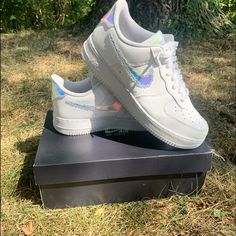 2021 Nike Air Force 1 Low 'Iridescent Pixel Holographic And White Mens Size 11 Beautiful Condition! Handful Of X Worn To School No Sports Or Gravel Wear Authentic Original Box Casual Iridescent Sneakers For Streetwear, Sporty Iridescent High-top Sneakers, Sporty Iridescent Low-top Sneakers, Iridescent Low-top Sporty Sneakers, Iridescent Sporty Sneakers For Streetwear, Sporty Iridescent Sneakers For Streetwear, Iridescent Synthetic Round Toe Sneakers, Iridescent Lace-up Sporty Sneakers, Iridescent Sneakers With Round Toe For Sports