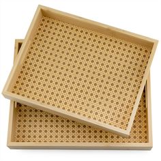 two wooden trays sitting on top of each other