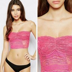 Free People Galloon Lace Cropped Bandeau New With Tag Color: Hot Pink This Bandeau Would Look Great With A Oversize Tank Or A See-Through Top. * All Over Lace * Partially Lined * Length: 8”-9” * Boned Sides Free People Intimates, Women's Intimates, Looks Great, Hot Pink, Free People, Lace, Pink, Women Shopping, Color