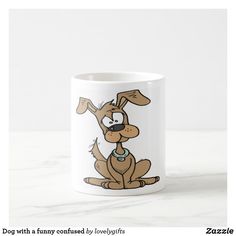 a coffee mug with a cartoon dog on it