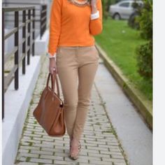 It’s A Tan Brown Beige Color Size 4 P Brand New With Tags Casual Fall Camel Pants, Elegant Orange Pants For Fall, Elegant Orange Fall Pants, Elegant Orange Pants For Workwear, Versatile Brown Pants For Workwear, Orange Ankle-length Workwear Pants, Trendy Orange Pants For Workwear, Orange Stretch Pants For Workwear, Stretch Orange Pants For Workwear