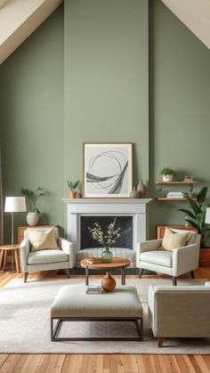 Sage Green Living Room Green Color Palette Living Room, Green And Grey Living Room, Green Living Room Walls, Room Ideas Color, Green Living Rooms, Sage Green And Grey