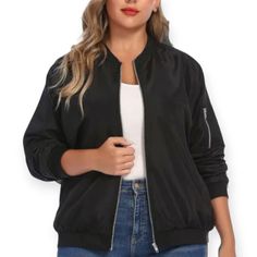 Nwot Lightweight Jacket Size: Xl Color: Black/Silver Zipper This Jacket Is So Sleek And Stylish Plus Size Concert Outfit, Autumn Outwear, Womens Jackets Casual, Light Weight Jacket, Jacket With Pockets, Classic Jacket, Casual Jackets, Striped Jacket, Simple Shirts