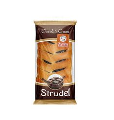 a bag of chocolate creme bread on a white background with the word, strudel