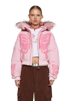 base|light pink Pink Snow Outfit, Organised Clothes, Pink Fluffy Jacket, Funky Jackets, Cute Online Clothing Stores, Butterfly Applique, New York Fits, Outfit Aesthetics, Fluffy Jacket