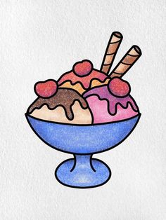 an ice cream sundae in a blue bowl