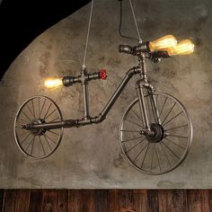 Industrial Water Pipe Bicycle Chandelier - Vintiige Lampe Steampunk, Eclectic Lighting, Pendant Lamps Bedroom, Bronze Pendant Light, Bar Sala, Vintage Loft, Pipe Lighting, Farmhouse Pendant Lighting, Pipe Lamp