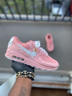 Custom Pink and White Drip Airmax 90 - Kiaun's Customs Latest Nike Shoes, Nike Shoes Women Fashion, Painted Nikes, Pink Nike Shoes, Diy Sneakers, Cute Nike Shoes, Fresh Shoes, Pink Nike, Nike Air Max For Women