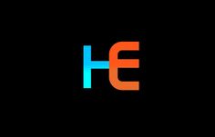 an orange and blue letter h on a black background