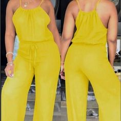 Yellow Jumpsuit Drawstring Tie Skinny Strap Full Leg Waist 37-38 New Never Worn Fitted Jumpsuits And Rompers With Drawstring, Yellow Jumpsuit, Pant Jumpsuit, Pants For Women, Jumpsuit, Yellow, Pants, Women Shopping, Color