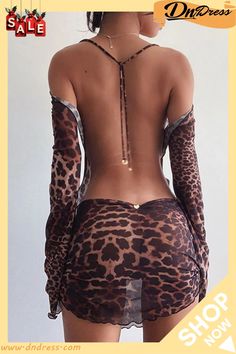 Leopard Print Street Print Leopard Backless Halter Pencil Skirt Dresses Leopard Print Bodycon Dress, Streetwear Dress, Street Dress, Womens Sheath Dress, Mini Pencil Skirt, Pencil Skirt Dress, Short Party Dress, Clubwear Dresses, Evening Dresses Elegant