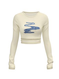 Waist See-Through Long-Sleeved T-Shirt - chiclara Trendy High Stretch Crew Neck Tops, Trendy High Stretch Long Sleeve T-shirt, Fitted Crop Top T-shirt For Fall, High Stretch Cotton Crew Neck Top, Crew Neck Shirt With Graphic Print And Stretch, White Stretch Long Sleeve T-shirt, Trendy Stretch Crew Neck Shirt, Graphic Print Stretch Top For Spring, Stretch Graphic Print Tops For Spring