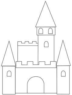 a castle that is outlined in the shape of a building with two towers and one door