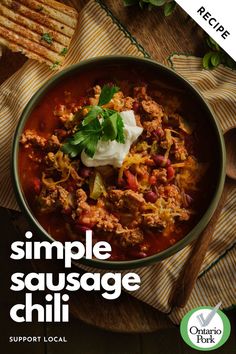 Simple Sausage Chili Recipe Chili With Pork Sausage, Chili With Pork, Sausage Chili Recipe, Hearty Chili Recipe, Sausage Chili, Comforting Dinner, Hearty Chili