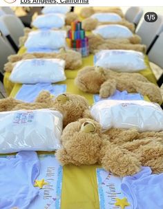 teddy bears are laid out on the table to be served at a children's birthday party