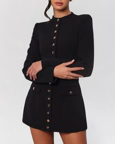 Black long sleeve gold button down blazer mini dress Blazer Mini Dress, Gold Buttons, Black Long Sleeve, Mini Dress, Blazer, Long Sleeve, Black