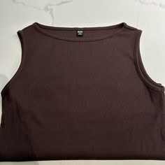 New Uniqlo Boatneck Tank Top Never Worn Brown Casual Sleeveless Tank Top, Casual Brown Sleeveless Tank Top, Trendy Brown Sleeveless Tank Top, Summer Brown Crew Neck Tank Top, Brown Crew Neck Tank Top For Summer, Trendy Brown Sleeveless Crop Top, Casual Brown Tank Vest, Casual Brown Sleeveless Crop Top, Trendy Sleeveless Brown Top