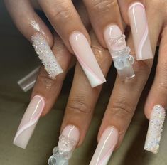 Acrylic Nails Ideas Baddie, Dope Nail Designs Square, Pink And White Acrylic Nails, Girly Acrylic Nails, Work Nails, Dope Nail Designs