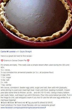 a chocolate tart pie sitting on top of a red plate next to an instagram post