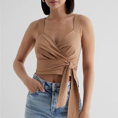 Brand New, Never Worn. Camel Color, Size Small. Chic Brown Crop Top For Spring, Camel Color, Crop Tank, Jeans Shorts, Sweetheart Neckline, Let Me, Womens Tops, Brand New, Tank Tops