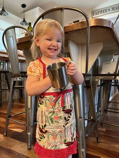 "This sweet little holiday apron is the perfect little gift for the junior baker in your life.  FREE SHIPPING! Kids Size 2T-3T Measures: - 16 1/2\" wide at bottom - 7 1/2\" wide at top - 22\" each waist tie - 15 1/2\" neck tie - 20\" top to bottom" Gingerbread Apron, Egg Collecting Apron, Holiday Apron, Collecting Eggs, Ruffle Apron, Holiday Aprons, Pink Apron, Holiday Kids, Girl Apron