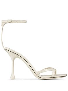 cream white calf leather square toe single toe strap buckle-fastening ankle strap branded leather insole 95mm high cone heel Cream Heels With Padded Heel And Single Toe Strap, Luxury Sandals With 4-inch Heel And Square Toe, Cream Heels With Single Toe Strap And Branded Heel, White Patent Leather Open Toe Sandals, White Open Toe Patent Leather Sandals, Evening Sandals With Square Toe In Cream, Cream Sandals With Square Toe For Evening, Cream Square Toe Sandals For Evening, Classic Cream Ankle Strap Sandals