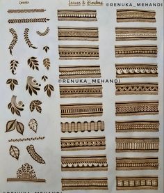 some different types of henna designs on a sheet