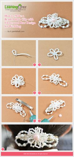 instructions to make a crochet headband with beads and pearls for the bride