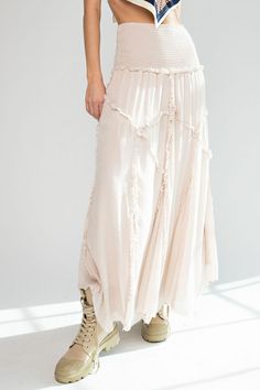 This Flowy silhouette gauze maxi skirt is versatile, can be worn as tube dress as well. Featured in ruffle zig zag pattern roughout with asymmetric, handkerchief hem. Small Measurement: Length 32", waist 12.75" (smoked waistband)100% RAYON Ruffle Maxi Skirt, Maxi Skirt Dress, Dress Flowy, Handkerchief Hem, Hem Skirt, Zig Zag Pattern, Tube Dress, Skirt Dress, Zig Zag