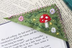 a bookmark with an image of a mushroom on it