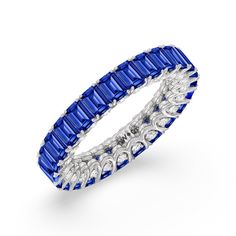 A ring of infinite sparkle. This eternity band in white gold features U-shaped split prong baskets securing brilliant Emerald created sapphire. A scalloped profile forms on the inside of the ring and delivers a unique look. More petite round diamonds punctuate each U-shaped curve of each prong for brilliance that shine at any angle. Gorgeous Engagement Ring, Now And Forever, Eternity Band, Sapphire Gemstone, Love Symbols, Lab Diamonds, Eternity Bands, Diamond Earrings Studs, High Quality Jewelry