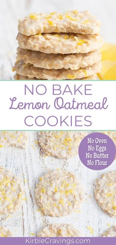 no bake lemon oatmeal cookies on a table with text overlay