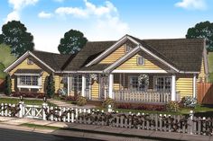 this is an artist's rendering of the front of a house with picket fence