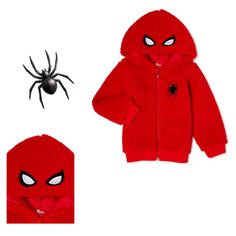 Nwt Spider-Man Sherpa Cosplay Hoodie Size 12m Halloween Cosplay Hoodie Outerwear, Winter Plush Long Sleeve Outerwear, Superhero Long Sleeve Winter Hoodie, Halloween Cosplay Outerwear With Adjustable Hood, Hooded Plush Outerwear For Winter, Hooded Halloween Costume Outerwear, Black Hooded Costume For Winter, Black Hooded Winter Costume, Red Hoodie For Cosplay In Winter