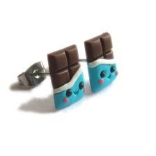 Chocolate Earrings For Kids Chocolate Jewelry For Girls | Etsy Cute Polymer Clay Earrings For Birthday, Kawaii Polymer Clay Earrings For Gift, Cute Polymer Clay Earrings For Birthdays, Cute Hypoallergenic Polymer Clay Earrings, Cute Blue Polymer Clay Jewelry, Cute Blue Polymer Clay Earrings, Chocolate Earrings, Earrings Emo, Chocolate Jewelry