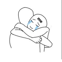 a drawing of a person hugging another person with the word me on their chest and one arm wrapped around his head