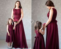 ♥♥♥ Dresses for Mother and Daughter in Marsala Color ♥♥♥● A set of gorgeous dresses for mom and daughter!● Marsala dresses for mom and daughter are made in Greek style● An ideal classic evening dress that can be worn for any event● They look very elegant and fit beautifully on both an adult and a child's figure● The dress is decorated with drapery on the fabric● The waist is decorated with a wide belt, which is tied at the back with a bow● Children's dress has a cotton lining● Dresses are closed Mom Daughter Matching Dresses Traditional, Mother And Daughter Twinning Dress, Mother Nd Daughter Same Dress, Mother And Daughter Long Frocks, Mom And Daughter Long Frocks, Marsala Dress, Blush Maternity Dress, Chiffon Maternity Dress, Boho Bridal Dress