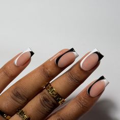 Nemy is a twist on the classic French tip nail design. Get these in short square as shown for work ready nails with a kick. Don’t forget you can get a completely customised nail design! Email or dm us on instagram with your inspiration picture! Short Length Nails Acrylic Coffin, Nails Inspiration For Black Dress, Chic Short Nail Designs, Cute Mom Nails Acrylic, Natural Square Nails Short Design, Black Classic Nails, Square Biab Nail Design, Square Nails Designs Short, Short Nails With Tips