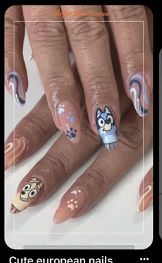 Bluey Nails Design, Forky Nails, Daycare Nails, Regular Show Nails