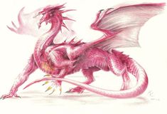 a drawing of a pink dragon with its wings spread out and it's eyes closed