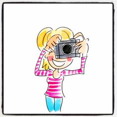 a drawing of a woman taking a picture with a camera