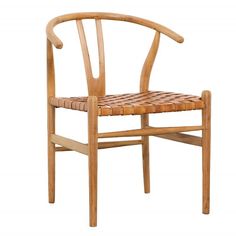 a wooden chair with wicker seat and armrests on an isolated white background