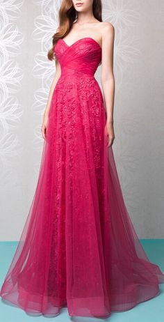 Rose Red Lace Applique Satin Prom Dress Floor Length Prom Dresses, Evening Dress Floor Length, Tony Ward, Satin Prom Dress, Pageant Dresses, Dress Evening, Spring Summer 2016, Party Gowns