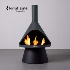 the terraflame fireplace is shown with flames coming out of it