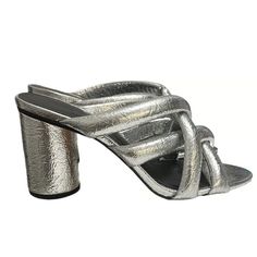 Rebecca Minkoff Shoes | Rebecca Minkoff Metallic Silver Amandine Sandals | Color: Silver | Size: 7 | Never Worn, But Has Some Marks On Outer Sole. Still In Very Good Condition. Please Refer To Photos. Casual Silver High Heel Sandals, Silver Open Toe Mules With Padded Heel, Silver Mules With Padded Heel For Spring, Silver Round Toe Mules For Summer, Trendy Silver Open Toe Mules, Silver Mules With Padded Heel For Summer, Summer Silver Mules With Padded Heel, Silver Wrapped Heel Mules For Spring, Silver Mules With Wrapped Heel For Spring