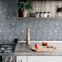 the kitchen counter is clean and ready to be used as an appliance for cooking